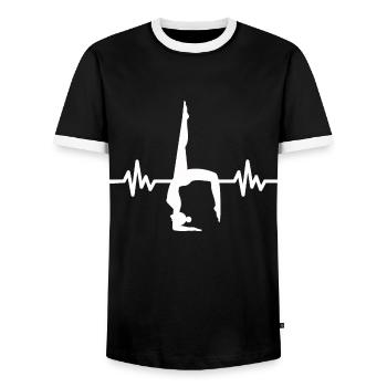 Heartbeat Gymnastics - Meditation Gymnastics Yoga - Men's Ringer Shirt - black/white - Front - AI Model Female 172 light (172cm) & AI Model Male 178 light (178cm)