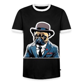 French Bulldog T Shirt Dog funny dog design Dogs - Men's Ringer Shirt - black/white - Front - AI Model Female 172 light (172cm) & AI Model Male 178 light (178cm)