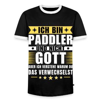 Ich bin Paddler und nicht Gott - Männer Kontrast-T-Shirt - Schwarz/Weiß - Vorne - AI Model Female 172 light (172cm) & AI Model Male 178 light (178cm)