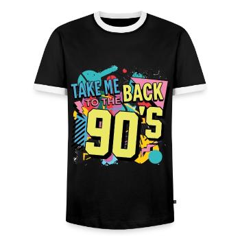 90s 90er Jahre Musik Bunt Party Karneval Kostüm - Männer Kontrast-T-Shirt - Schwarz/Weiß - Vorne - AI Model Female 172 light (172cm) & AI Model Male 178 light (178cm)