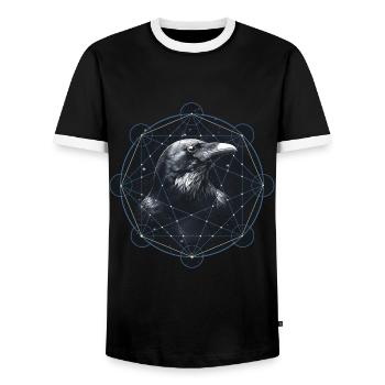Raven Mythology - Men's Ringer Shirt - black/white - Front - AI Model Female 172 light (172cm) & AI Model Male 178 light (178cm)