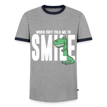 Dino dinosaure sourire rire cadeau de dents - T-shirt contrasté Homme - gris/marine  - Devant - AI Model Female 172 light (172cm) & AI Model Male 178 light (178cm)