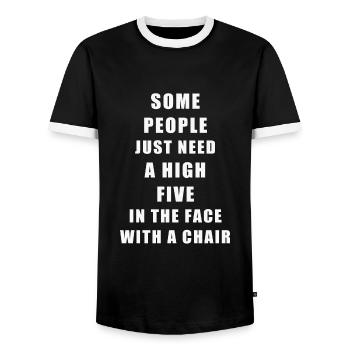 Haut cinq dans les énonciations de visage disant le cadeau - T-shirt contrasté Homme - noir/blanc - Devant - AI Model Female 172 light (172cm) & AI Model Male 178 light (178cm)