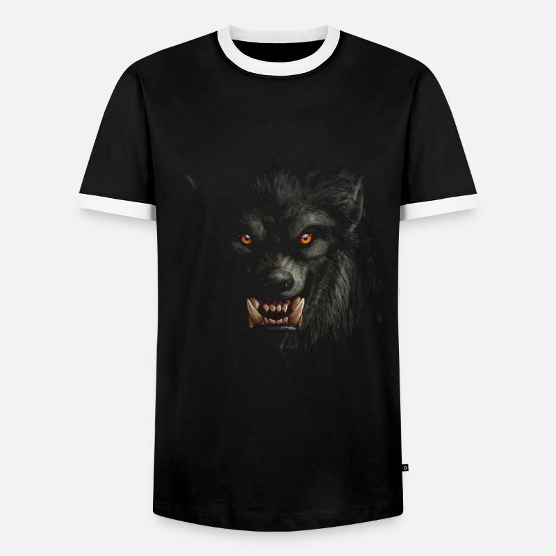 Wolf werewolf teeth evil fangs Halloween pack - Men's Ringer Shirt - black/white