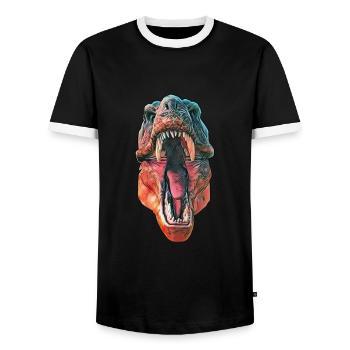 T-Rex - Men's Ringer Shirt - black/white - Front - AI Model Female 172 light (172cm) & AI Model Male 178 light (178cm)