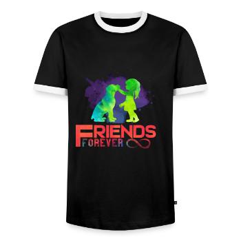 Dog friends forever childhood - Men's Ringer Shirt - black/white - Front - AI Model Female 172 light (172cm) & AI Model Male 178 light (178cm)