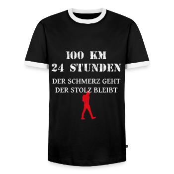 100 kilometer wandern in 24 stunden mit stolz - Männer Kontrast-T-Shirt - Schwarz/Weiß - Vorne - AI Model Female 172 light (172cm) & AI Model Male 178 light (178cm)