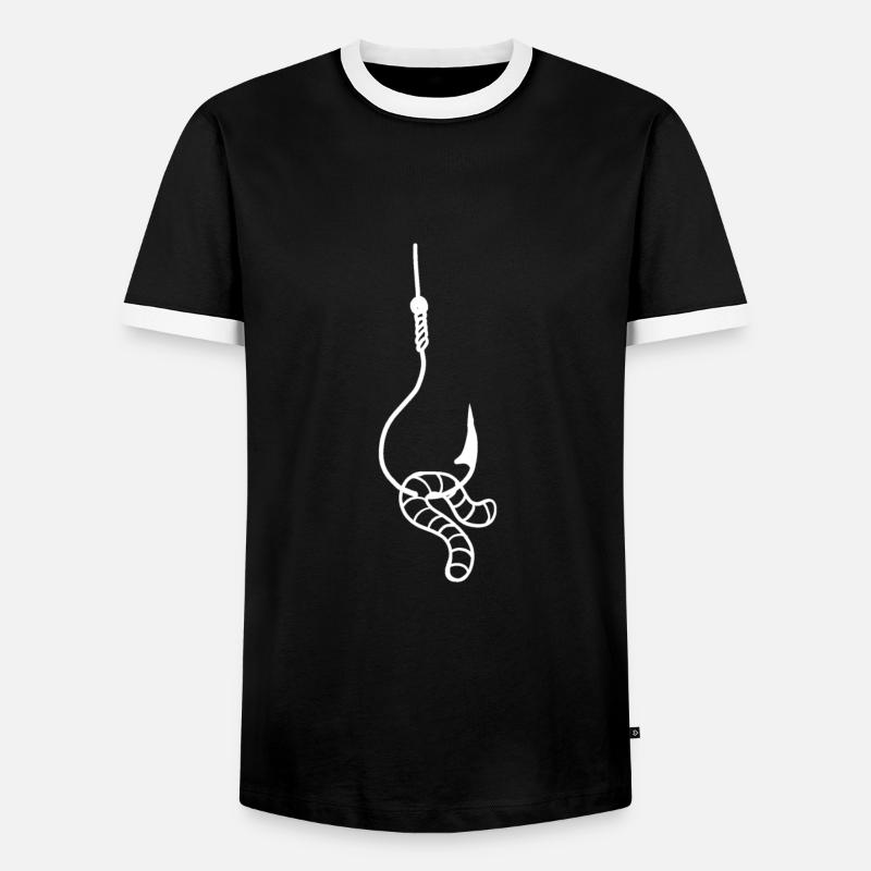 Fish hook with worm - gift idea for worm anglers - Men's Ringer Shirt - black/white