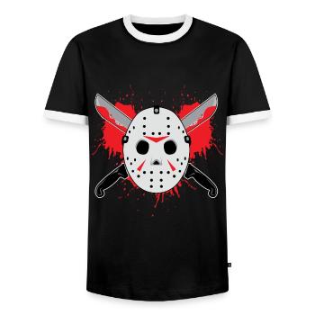 Masque d'Halloween - cadeau de couteau de sang - T-shirt contrasté Homme - noir/blanc - Devant - AI Model Female 172 light (172cm) & AI Model Male 178 light (178cm)