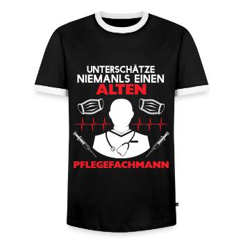 Pflegekräfte - Maske Pflegepersonal Arzthelferin - Männer Kontrast-T-Shirt - Schwarz/Weiß - Vorne - AI Model Female 172 light (172cm) & AI Model Male 178 light (178cm)
