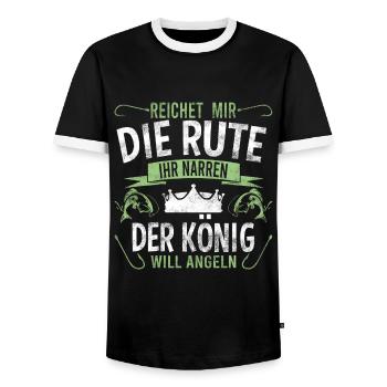 Reichet mir die Rute der König will angeln - Männer Kontrast-T-Shirt - Schwarz/Weiß - Vorne - AI Model Female 172 light (172cm) & AI Model Male 178 light (178cm)