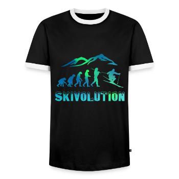 Ski evolution skier snow winter - Men's Ringer Shirt - black/white - Front - AI Model Female 172 light (172cm) & AI Model Male 178 light (178cm)