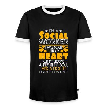 Je suis un travailleur social, je suis né avec - T-shirt contrasté Homme - noir/blanc - Devant - AI Model Female 172 light (172cm) & AI Model Male 178 light (178cm)