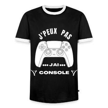 J’peu Pas j’Ai Console - T-shirt contrasté Homme - noir/blanc - Devant - AI Model Female 172 light (172cm) & AI Model Male 178 light (178cm)
