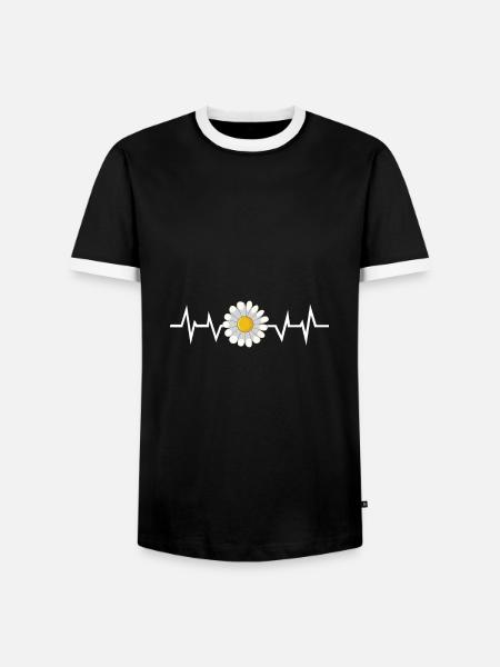 Flower Daisy Heartbeat - Men's Ringer Shirt - black/white