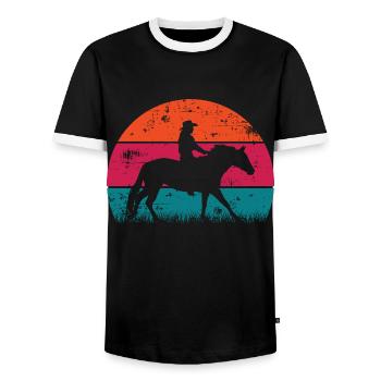 Life Is Better With Horses Design Horsing Shirt - Men's Ringer Shirt - black/white - Front - AI Model Female 172 light (172cm) & AI Model Male 178 light (178cm)