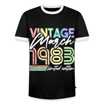 Vintage Mars 1983 Anniversaire Design pour Femmes - T-shirt contrasté Homme - noir/blanc - Devant - AI Model Female 172 light (172cm) & AI Model Male 178 light (178cm)
