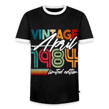 Vintage born April 1984 Birthday April 1984 - Men's Ringer Shirt - black/white - Front - AI Model Female 172 light (172cm) & AI Model Male 178 light (178cm)
