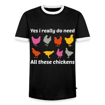 Chicken Lover Poultry Farmer Farming Farm Funny - Men's Ringer Shirt - black/white - Front - AI Model Female 172 light (172cm) & AI Model Male 178 light (178cm)