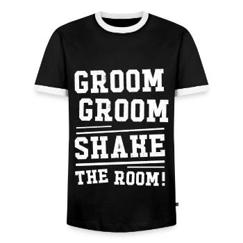 Groom, Groom, Shake the room - Men's Ringer Shirt - black/white - Front - AI Model Female 172 light (172cm) & AI Model Male 178 light (178cm)