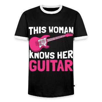 Guitare électrique Guitare électrique Guitariste Guitare - T-shirt contrasté Homme - noir/blanc - Devant - AI Model Female 172 light (172cm) & AI Model Male 178 light (178cm)