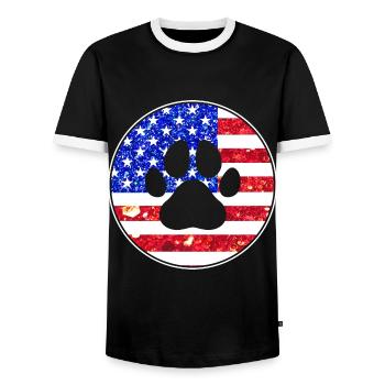 Amerika Pfote Hund 4. Juli USA - Männer Kontrast-T-Shirt - Schwarz/Weiß - Vorne - AI Model Female 172 light (172cm) & AI Model Male 178 light (178cm)