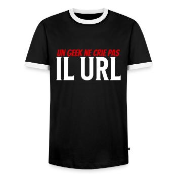 un geek ne crie pas il url - T-shirt contrasté Homme - noir/blanc - Devant - AI Model Female 172 light (172cm) & AI Model Male 178 light (178cm)