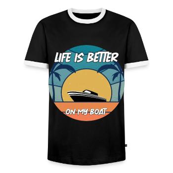 Boat Captain Gift Ship Boat Owner Captain - Men's Ringer Shirt - black/white - Front - AI Model Female 172 light (172cm) & AI Model Male 178 light (178cm)