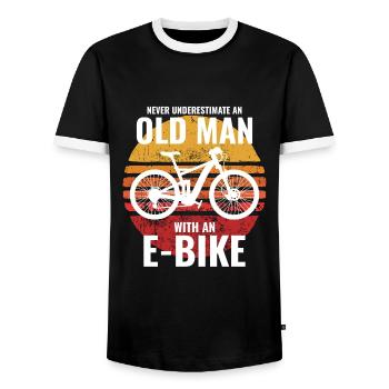 E-Bike Electric Bicycle Bike Cycling Dad Grandpa - Men's Ringer Shirt - black/white - Front - AI Model Female 172 light (172cm) & AI Model Male 178 light (178cm)