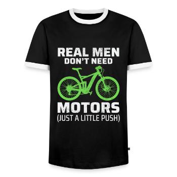 E-Bike Elektrofahrrad Fahrrad Radfahren Biker Mtb - Männer Kontrast-T-Shirt - Schwarz/Weiß - Vorne - AI Model Female 172 light (172cm) & AI Model Male 178 light (178cm)