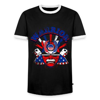 Un beau guerrier samouraï avec un design de drapeau américain - T-shirt contrasté Homme - noir/blanc - Devant - AI Model Female 172 light (172cm) & AI Model Male 178 light (178cm)