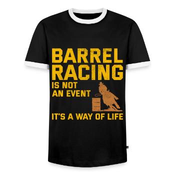 Barrel Racer Racing Reiten Reiten Rennen Rodeo - Männer Kontrast-T-Shirt - Schwarz/Weiß - Vorne - AI Model Female 172 light (172cm) & AI Model Male 178 light (178cm)