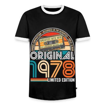 Birthday 1978 Mixtape cassette vintage 1978 - Men's Ringer Shirt - black/white - Front - AI Model Female 172 light (172cm) & AI Model Male 178 light (178cm)