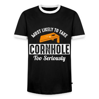Cornhole Bean Bag Toss Jeu de pelouse en plein air drôle - T-shirt contrasté Homme - noir/blanc - Devant - AI Model Female 172 light (172cm) & AI Model Male 178 light (178cm)