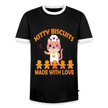 Kitty Biscuits Made With Love - Men's Ringer Shirt - black/white - Front - AI Model Female 172 light (172cm) & AI Model Male 178 light (178cm)