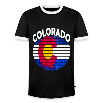 Colorado Retro Vintage Colorado Transplant - Men's Ringer Shirt - black/white - Front - AI Model Female 172 light (172cm) & AI Model Male 178 light (178cm)