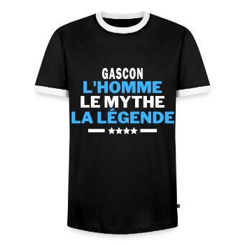 GASCON l'homme le mythe la légende - humour - T-shirt contrasté Homme - noir/blanc - Devant - AI Model Female 172 light (172cm) & AI Model Male 178 light (178cm)