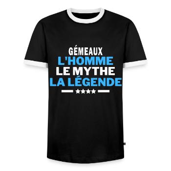 GÉMEAUX l'homme le mythe la légende - humour - T-shirt contrasté Homme - noir/blanc - Devant - AI Model Female 172 light (172cm) & AI Model Male 178 light (178cm)