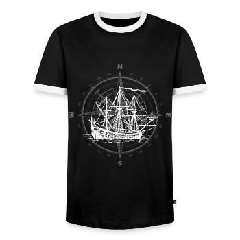 Sailing for Sailors Sailor Boat Sailing Ship Skipper - Men's Ringer Shirt - black/white - Front - AI Model Female 172 light (172cm) & AI Model Male 178 light (178cm)