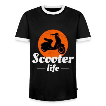 Roller Fahrer Scootering Motorrad Moped Bike - Männer Kontrast-T-Shirt - Schwarz/Weiß - Vorne - AI Model Female 172 light (172cm) & AI Model Male 178 light (178cm)