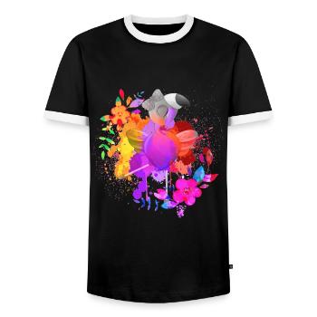 Flower Dance Flamingo Splash of Colors Art - Men's Ringer Shirt - black/white - Front - AI Model Female 172 light (172cm) & AI Model Male 178 light (178cm)