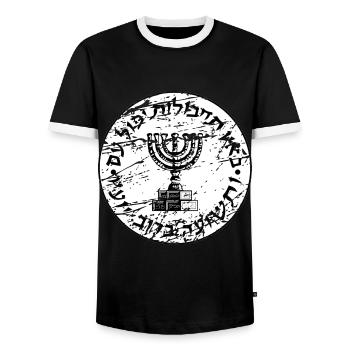 Mossad Israel Israeli Intelligence Tel Aviv - Men's Ringer Shirt - black/white - Front - AI Model Female 172 light (172cm) & AI Model Male 178 light (178cm)