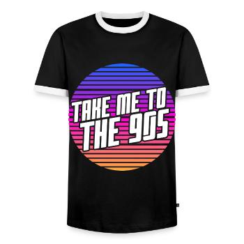 90s Kids - Men's Ringer Shirt - black/white - Front - AI Model Female 172 light (172cm) & AI Model Male 178 light (178cm)