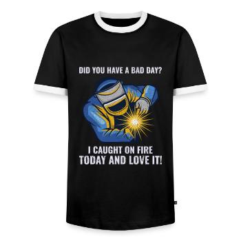 Welding Welder Metal Construction Ironworker Funny - Men's Ringer Shirt - black/white - Front - AI Model Female 172 light (172cm) & AI Model Male 178 light (178cm)