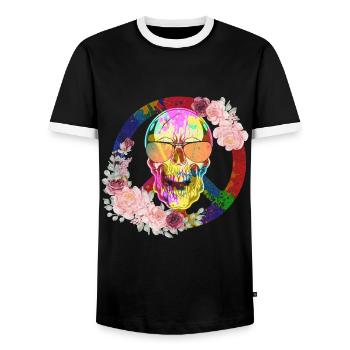 Hippie Peace Peace 60's 70's Love T-Shirt - Men's Ringer Shirt - black/white - Front - AI Model Female 172 light (172cm) & AI Model Male 178 light (178cm)