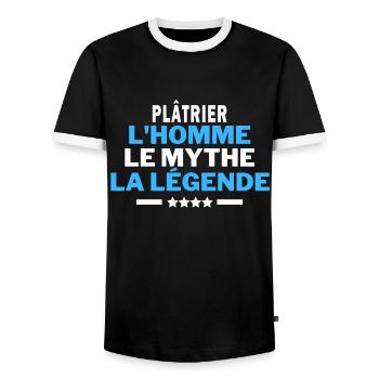 PLÂTRIER l'homme le mythe la légende - humour - T-shirt contrasté Homme - noir/blanc - Devant - AI Model Female 172 light (172cm) & AI Model Male 178 light (178cm)