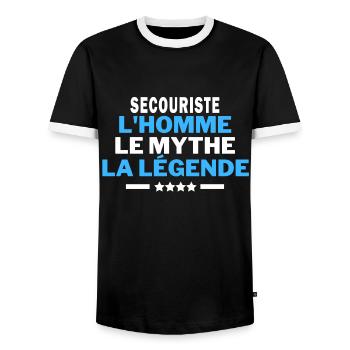 SECOURISTE l'homme le mythe la légende - humour - T-shirt contrasté Homme - noir/blanc - Devant - AI Model Female 172 light (172cm) & AI Model Male 178 light (178cm)