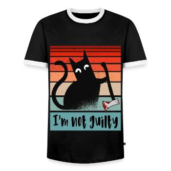 I'm not guilty, Innocent Cat with bloody axe - Men's Ringer Shirt - black/white - Front - AI Model Female 172 light (172cm) & AI Model Male 178 light (178cm)