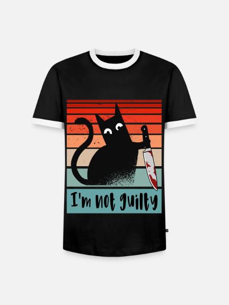 Ik ben onschuldig, kat met bebloed mes - Mannen contrastshirt - zwart/wit