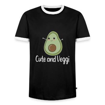 Avocat mignon et végétarien - T-shirt contrasté Homme - noir/blanc - Devant - AI Model Female 172 light (172cm) & AI Model Male 178 light (178cm)